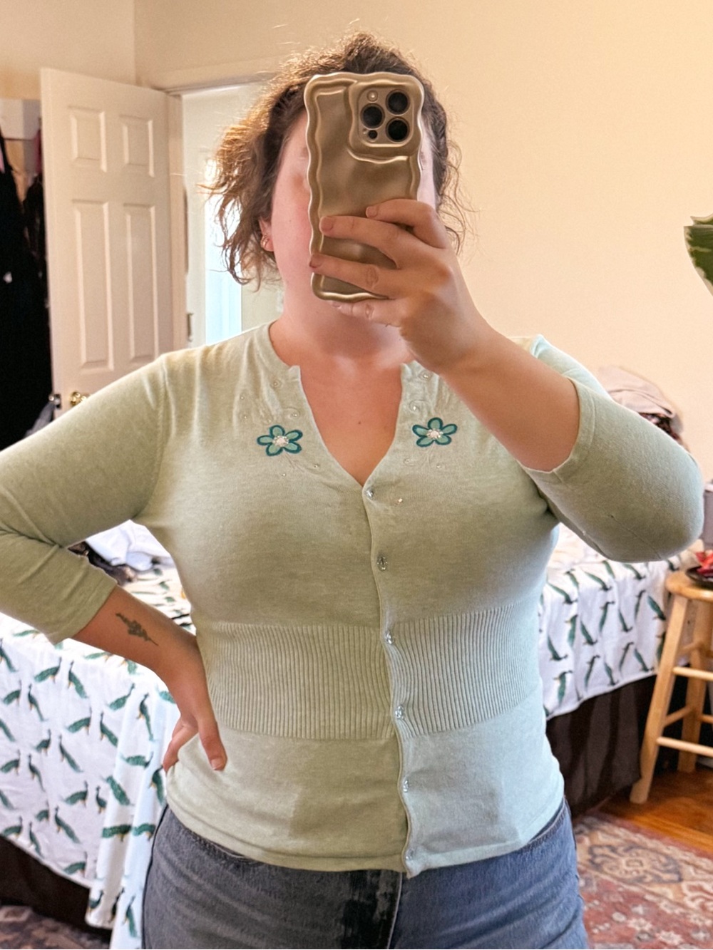Kerch blue floral embroidered cardigan